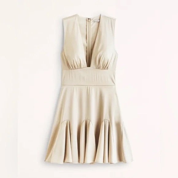 Abercrombie & Fitch Plunge V-Neck Satin Mini Cocktail Dress Gold Coquette - Picture 5 of 12